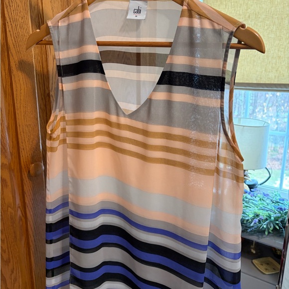 CAbi Tops - CAbi Striped V-Neck Sleeveless Camisole in Peach, Blue and Black